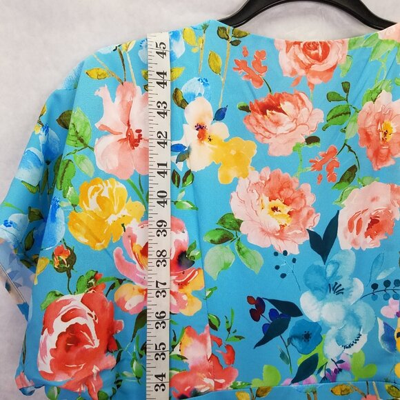 Eshakti Wrap Dress Midi S Dolman Sleeve Blue Floral Print Crepe Lined Tie Waist - Picture 13 of 16